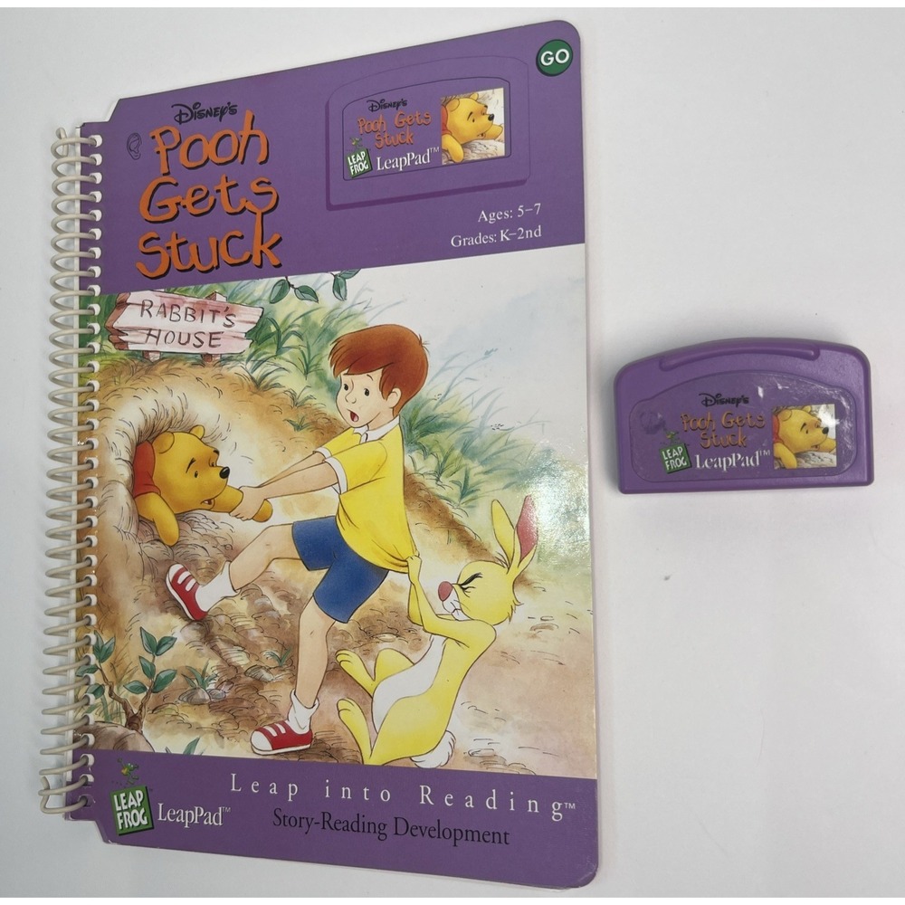 Vintage LeapFrog LeapPad Disney Pooh Gets Stuck Book & Cartridge Reading Set
